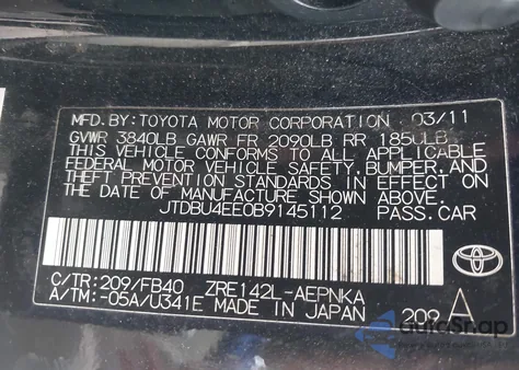 2011 Toyota Corolla Le from USA, damaged, VIN JTDBU4EE0B9145112